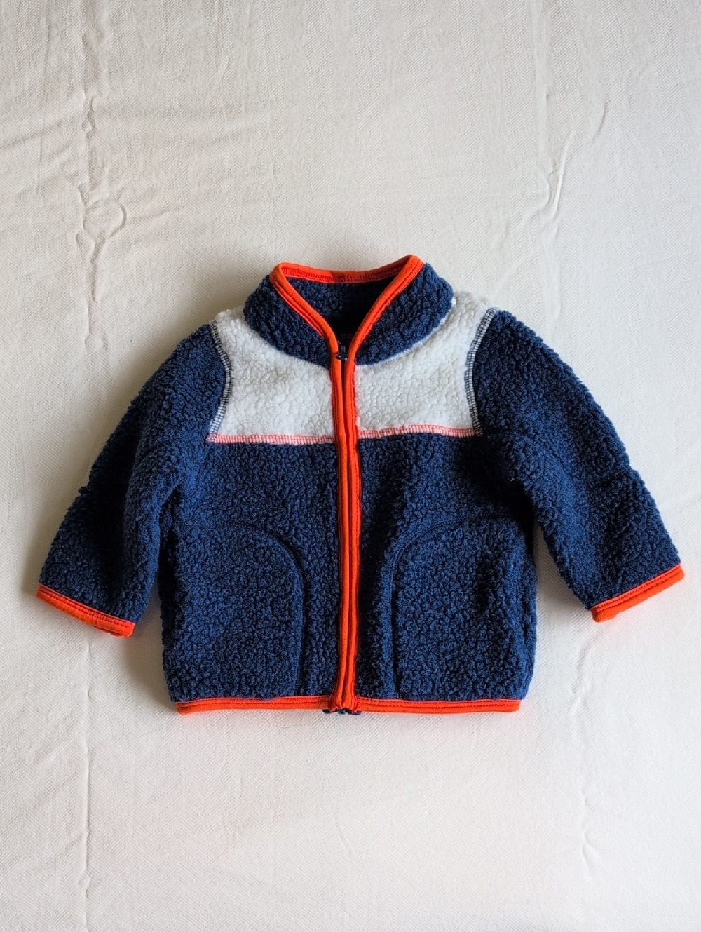 joe fresh colorblock jersey lined sherpa teddy zip-up jacket 3-6 months baby